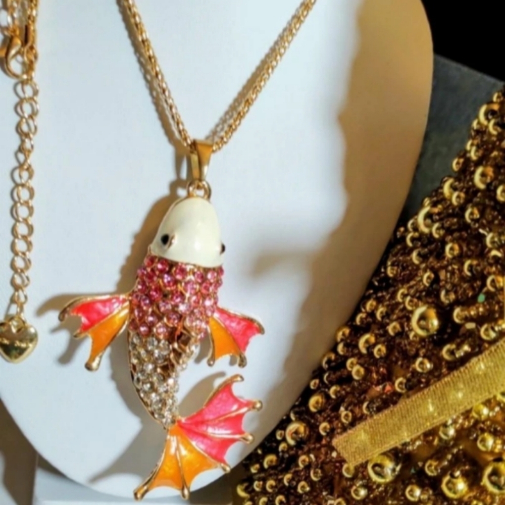 Betsey Johnson Multicolor Rhinestone Koi Fish Necklace - Picture 3 of 4